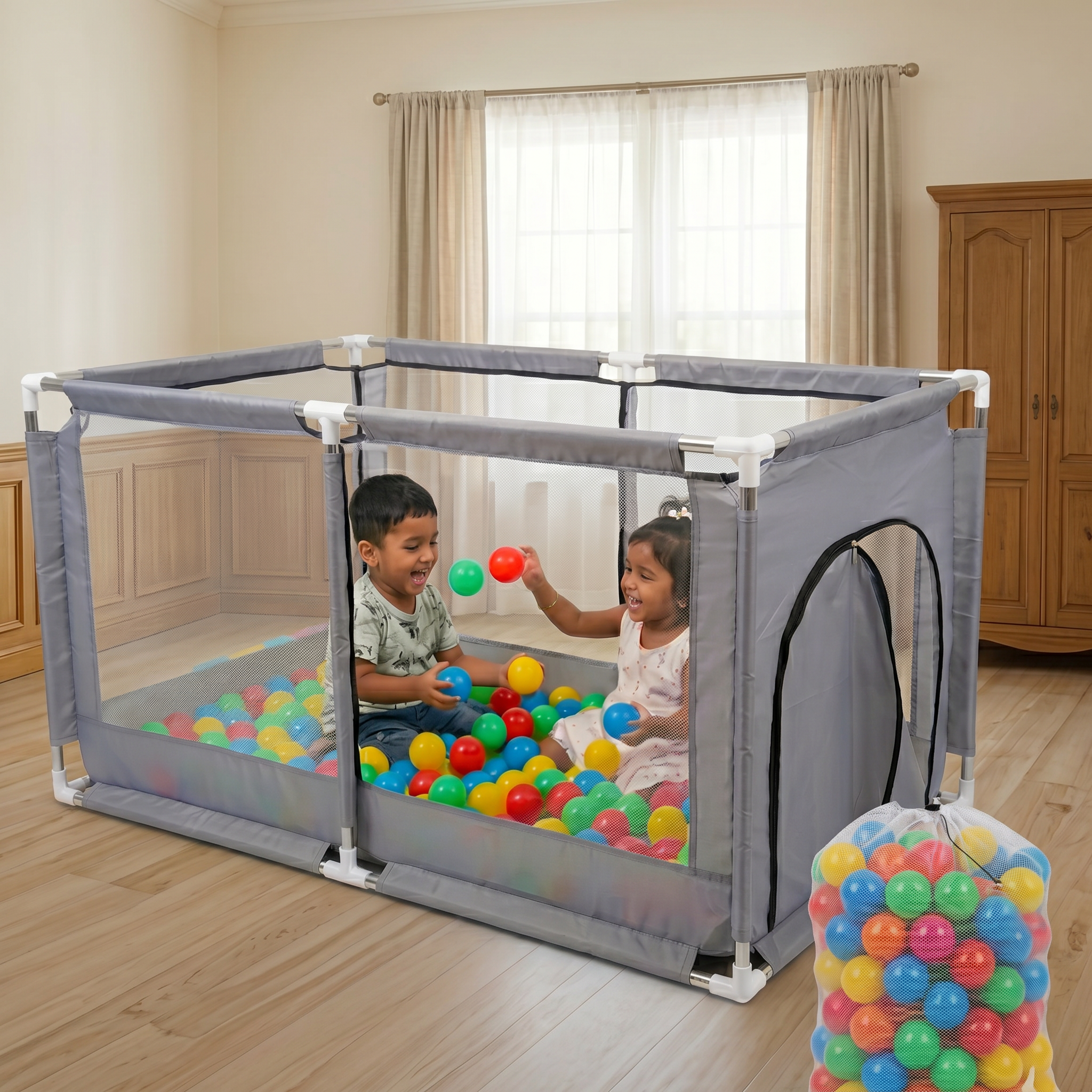 Small Size Baby Play Pen House with 50 Balls & Foam Mat | Safe & Durable Kids Playpen.
