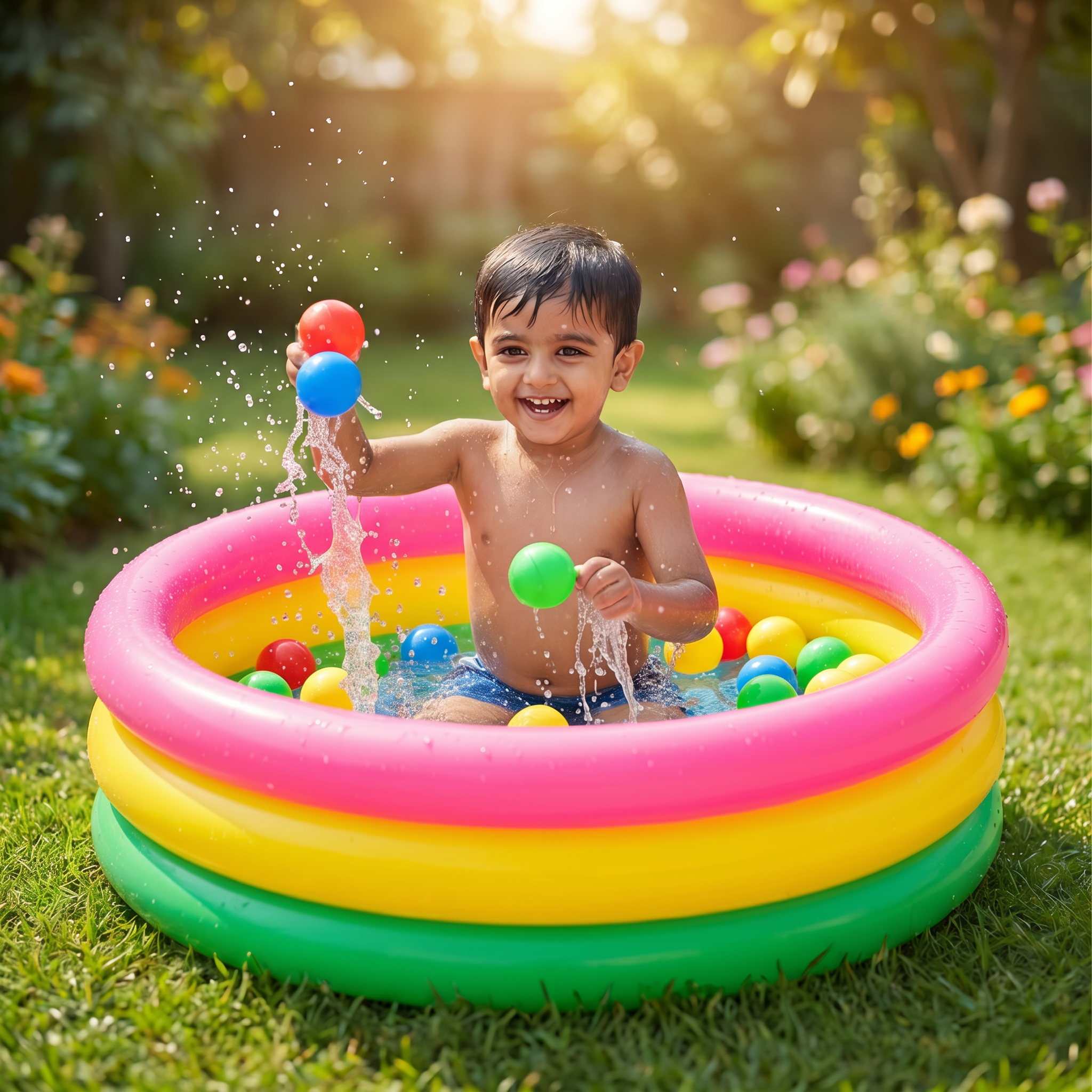 Inflatable Kids Swimming Pool ৩৪×১০ ইঞ্চি সাথে একটি পাম্পার এবং ২০ পিস বল ফ্রি